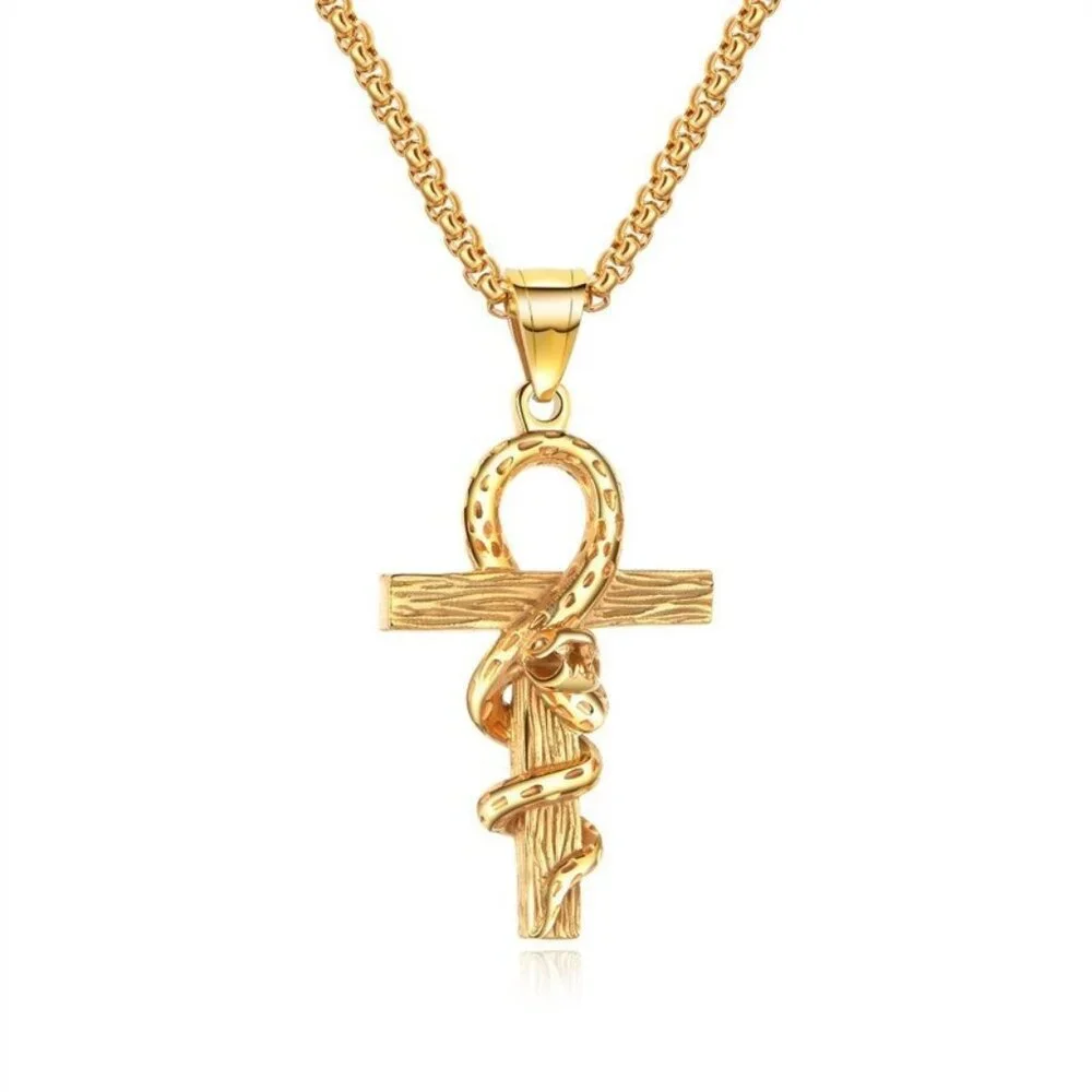 Gothic Snake Wrapped Cross Necklace for Men, BL55590025